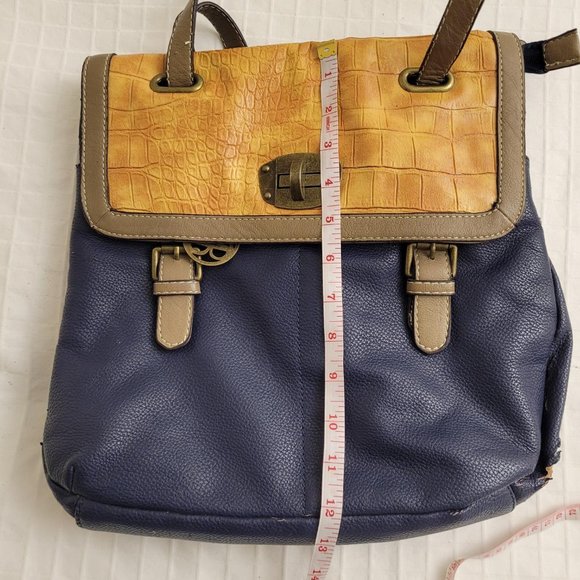 Tan and blue pleather satchel. - Picture 11 of 11